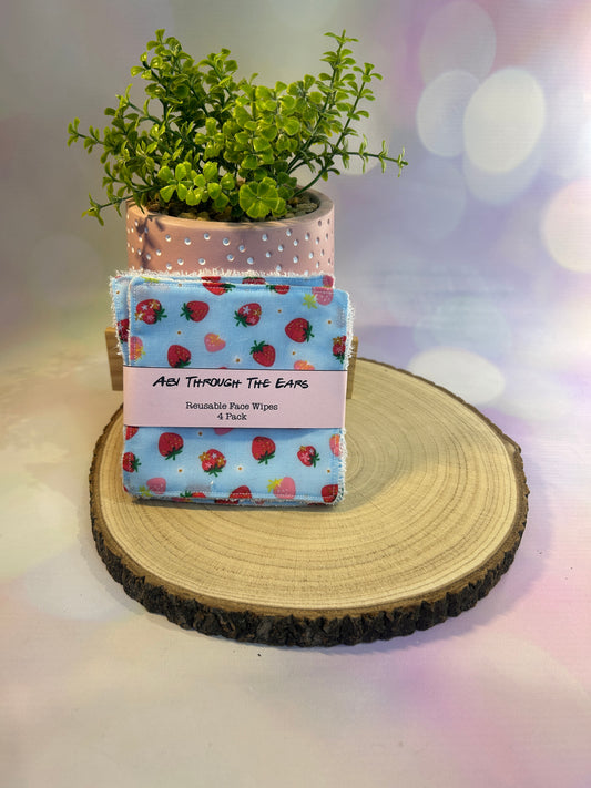 Blue Mini Strawberry Reusable Face Wipes 4 pack