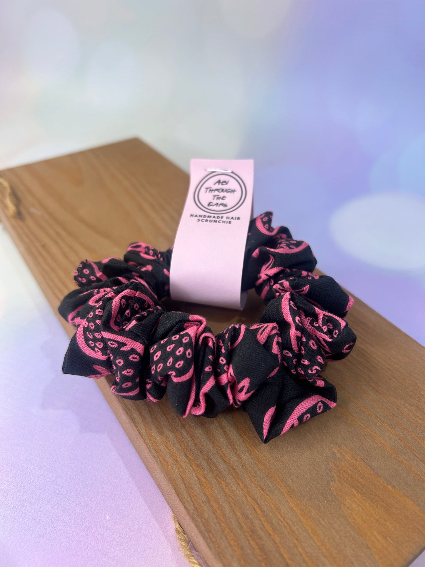Black & Pink Strawberry Hair Scrunchie - Limited Edition