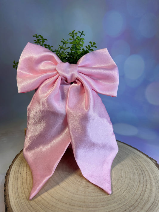Large Luxury Pink Satin Hair Bow