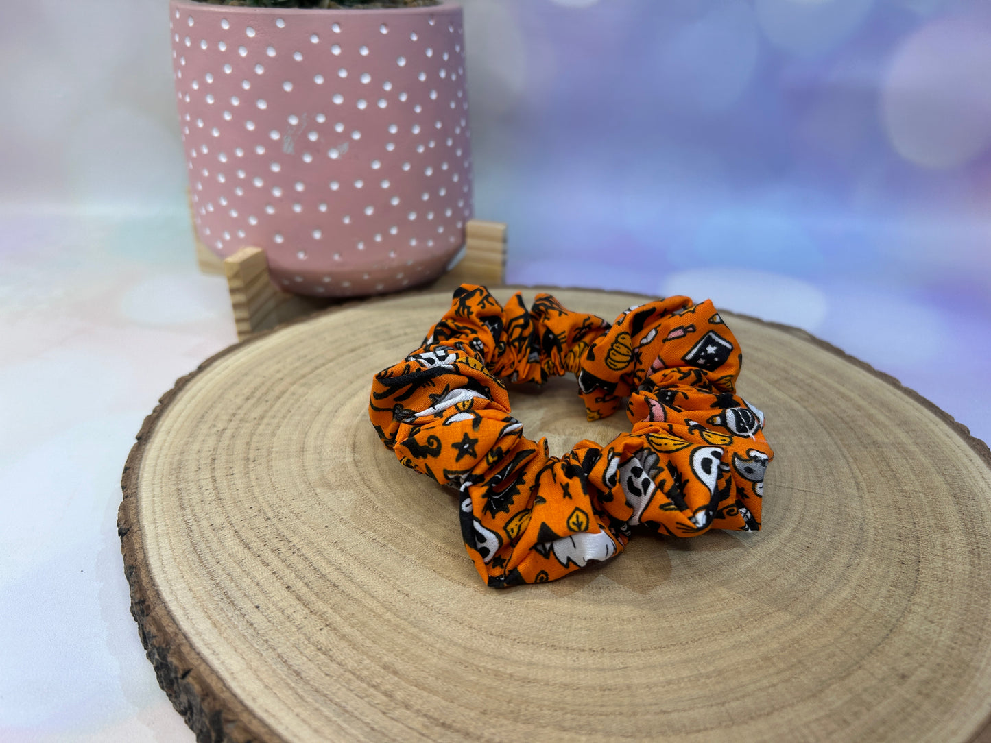 Halloween Orange Spooky Cotton Scrunchie