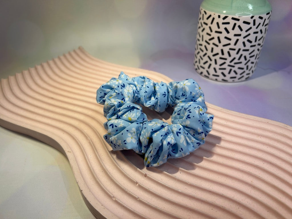 Pale Blue Floral Scrunchie
