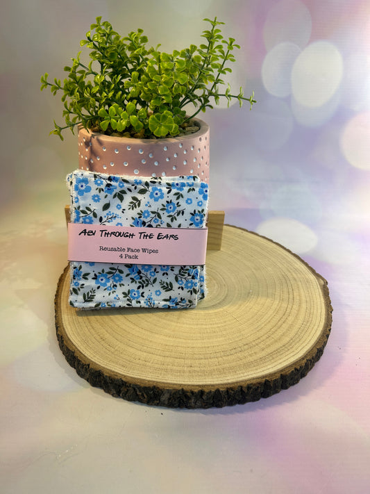 Blue Floral Reusable Face Wipes 4 pack