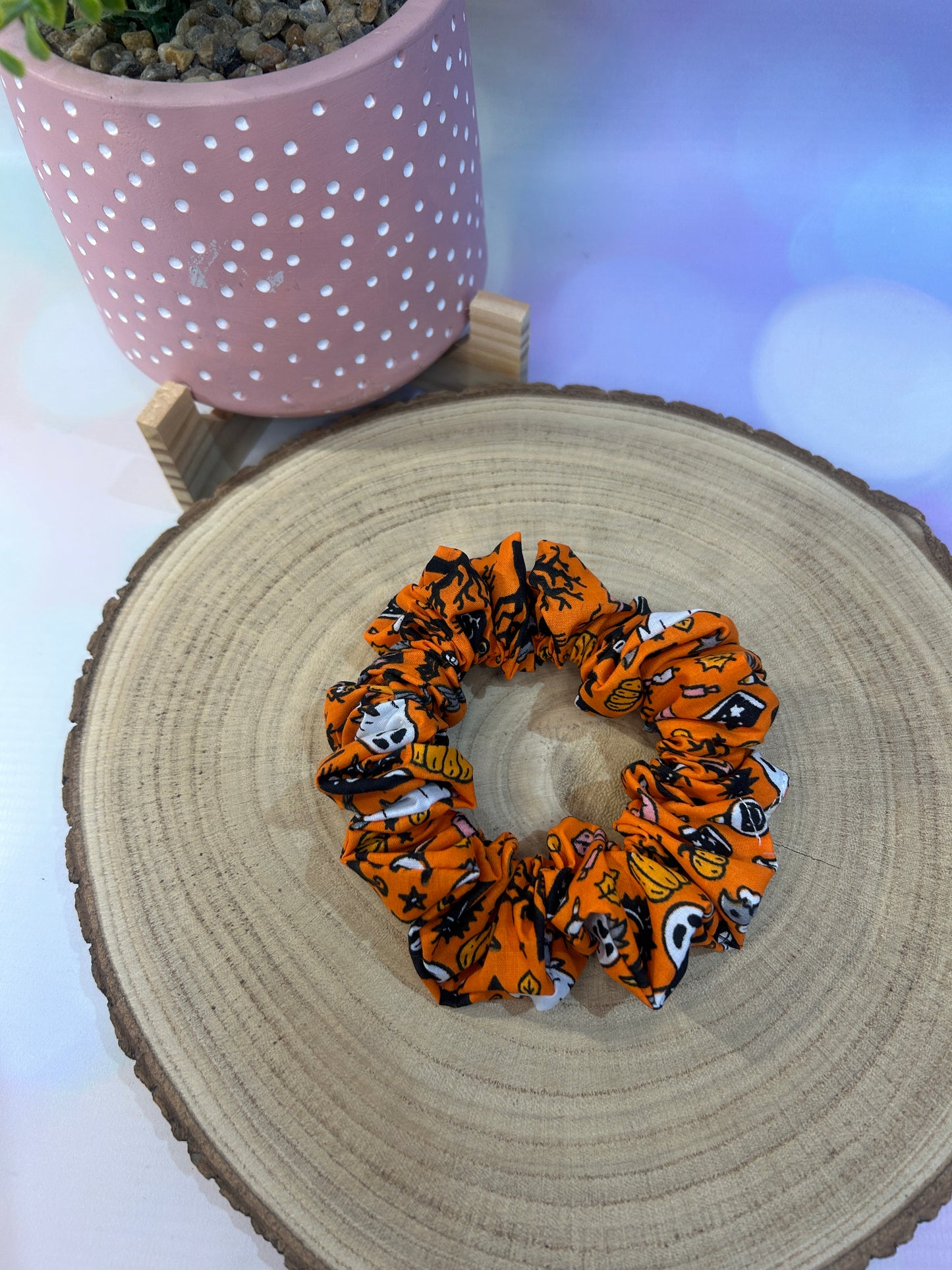 Halloween Orange Spooky Cotton Scrunchie