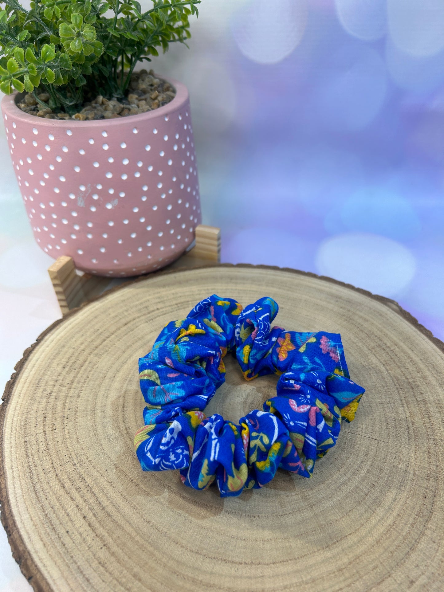 Halloween Day of the Dead Cotton Scrunchie - Blue