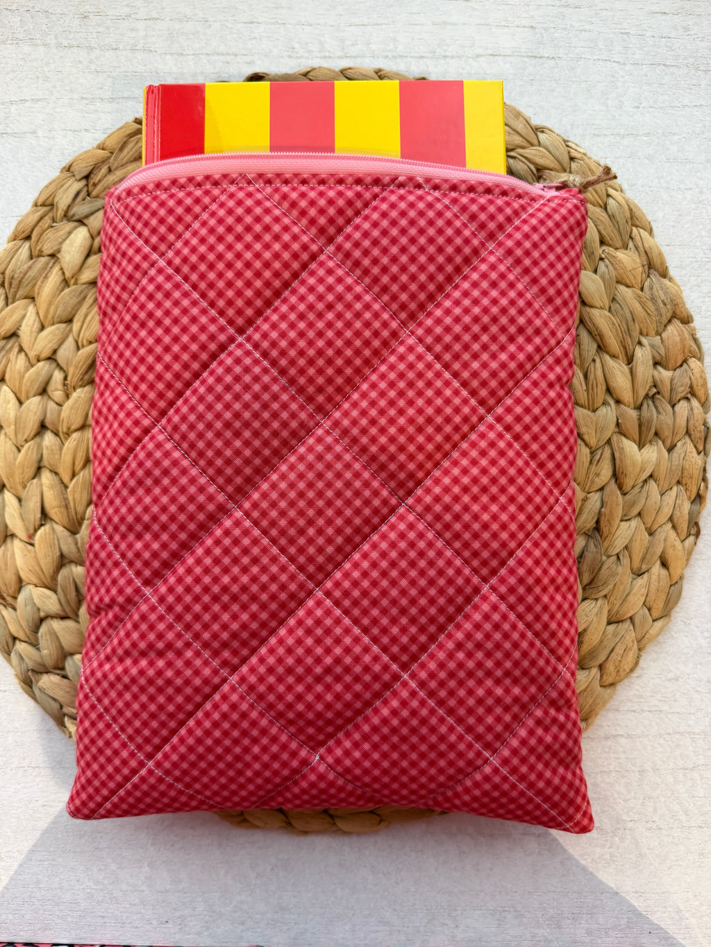 Strawberry Gingham Large Book Sleeve