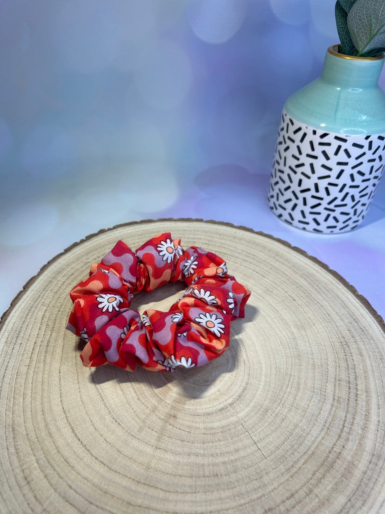 Red Retro Flower Scrunchie