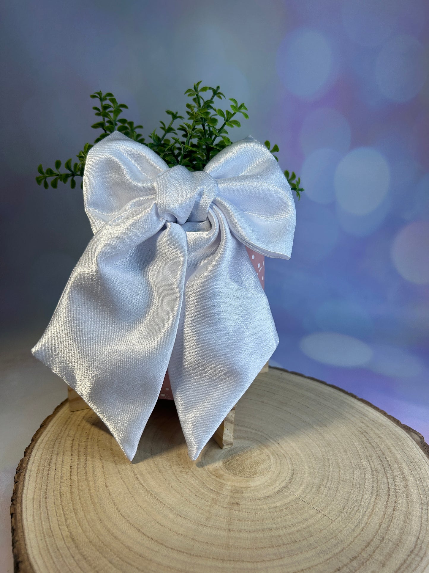 Luxury White Satin Midi Hair Bow