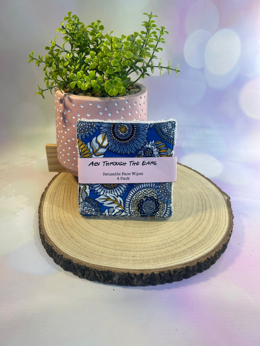 Blue Sunflower Reusable Face Wipes 4 pack