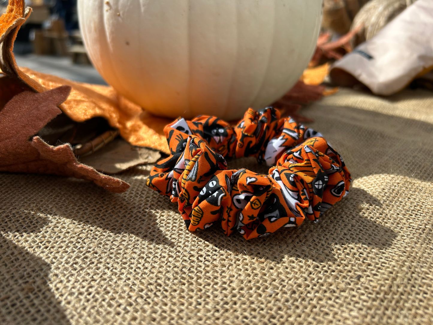 Halloween Orange Spooky Cotton Scrunchie