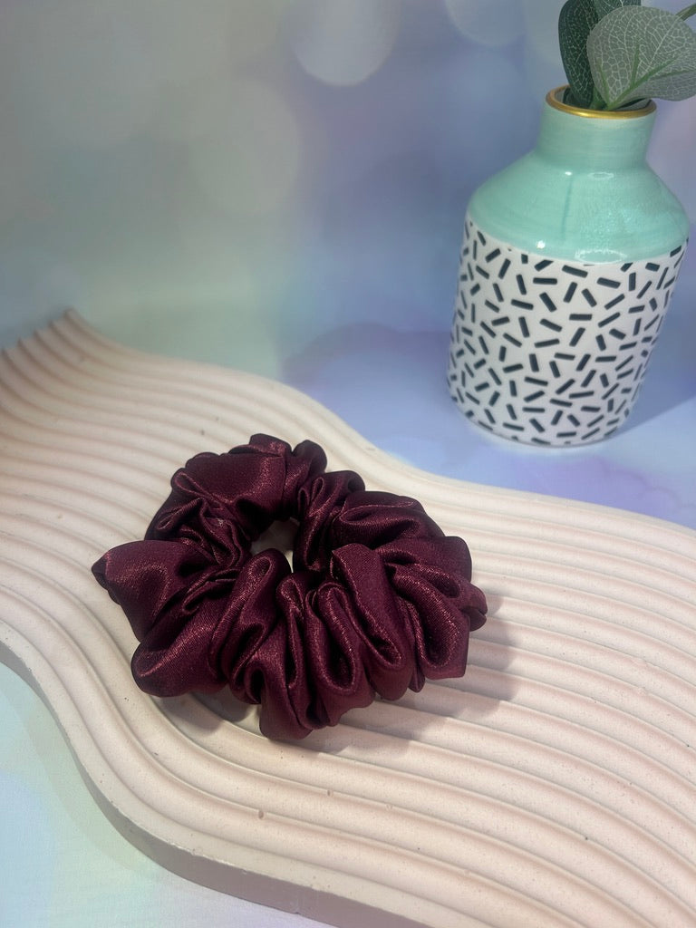 Aubergine Satin Scrunchie (Dark Purple)