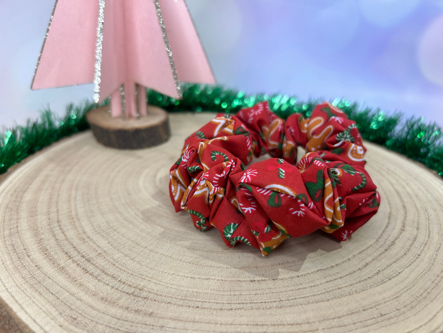 Gingerbread Biscuits Hair Scrunchie - Red