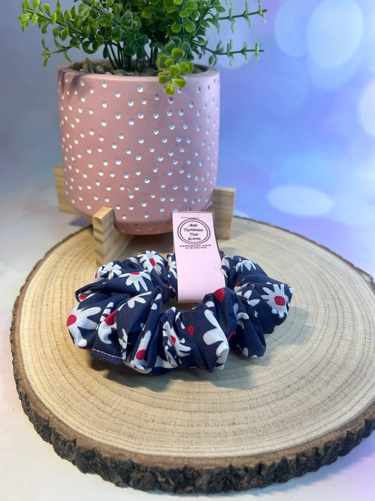 Navy Big Daisy Scrunchie