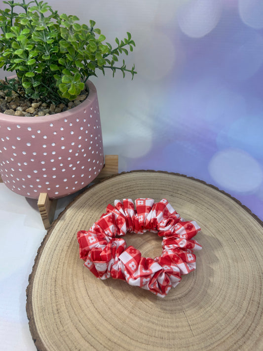 Red Flower Gingham Scrunchie