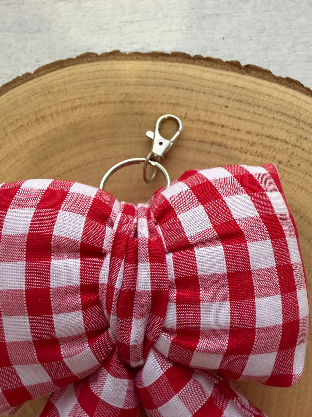 Red Gingham Puffy Bow Keychain