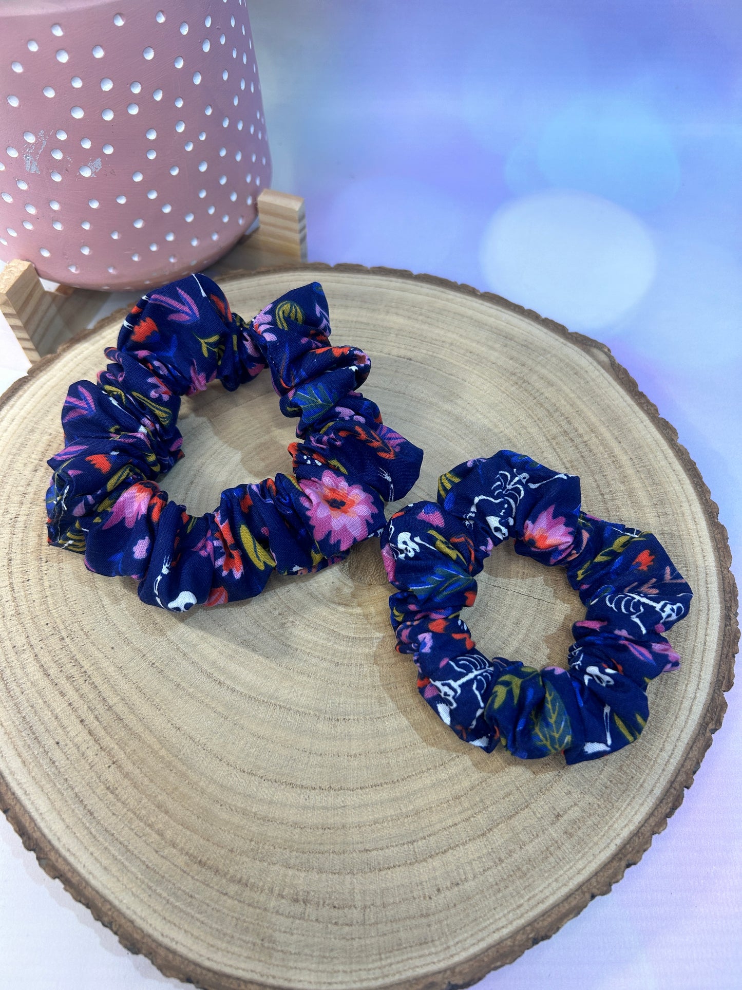 Halloween Day of the Dead Cotton Scrunchie - Navy