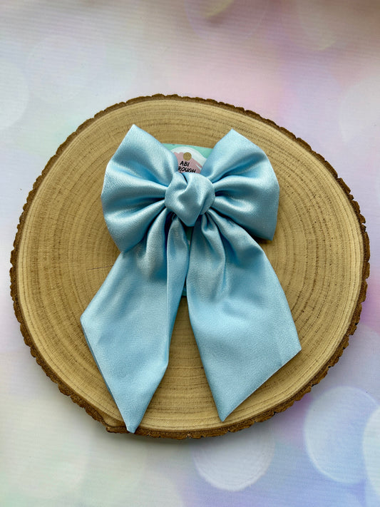 Midi Baby Blue Satin Hair Bow