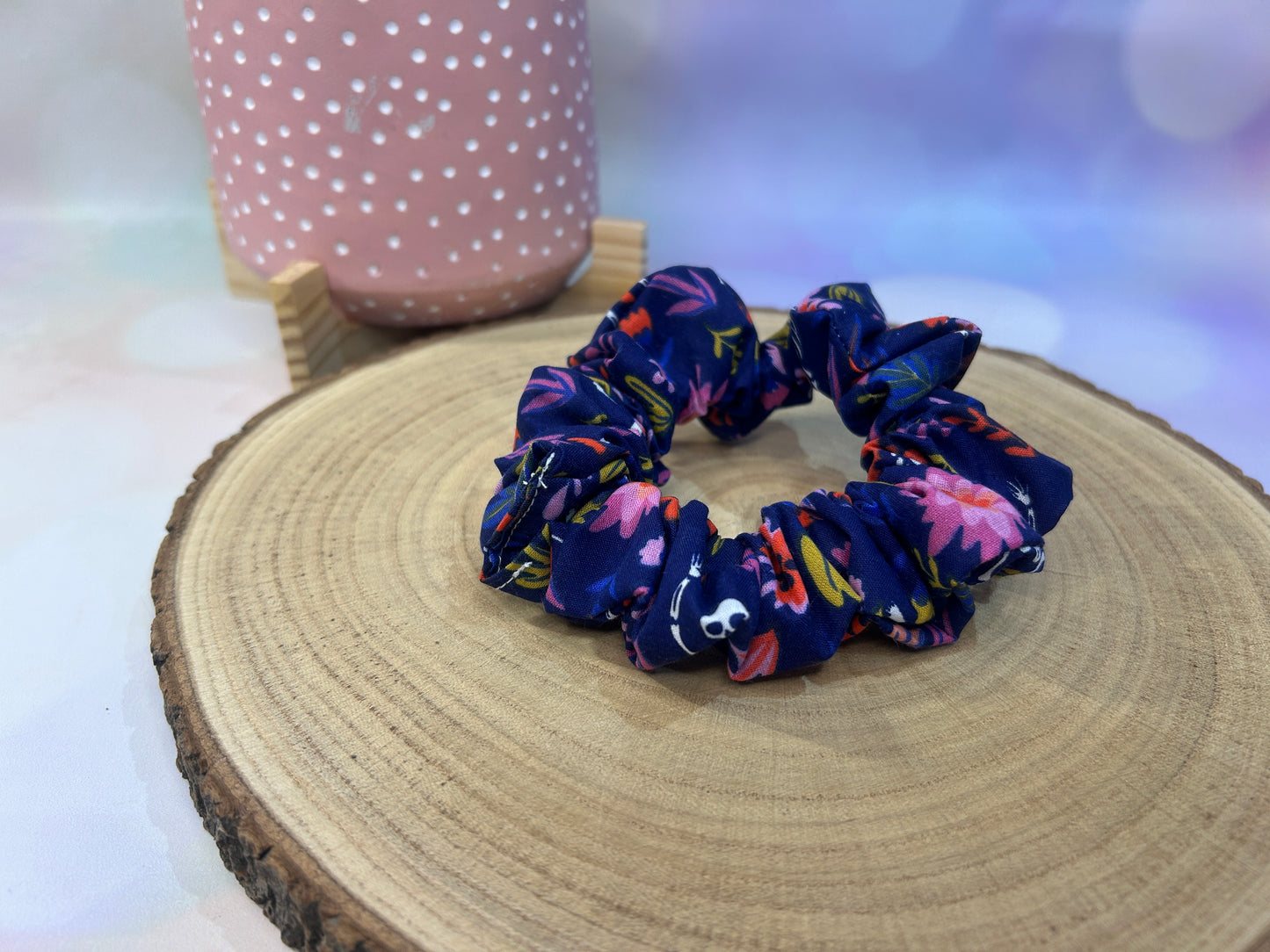 Halloween Day of the Dead Cotton Scrunchie - Navy