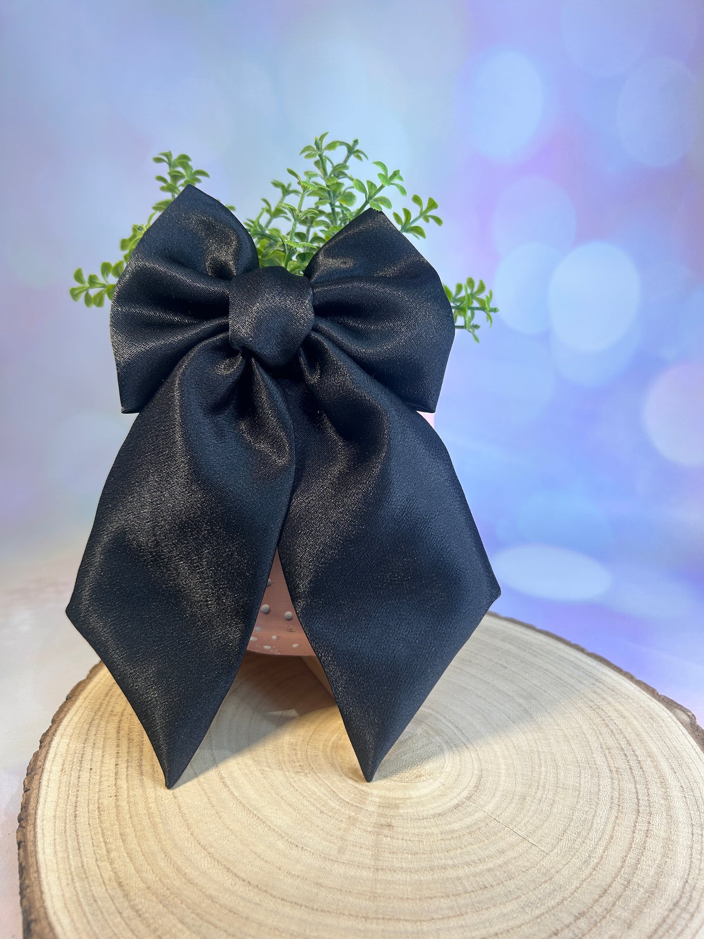 Luxury Black Satin Midi Hair Bow