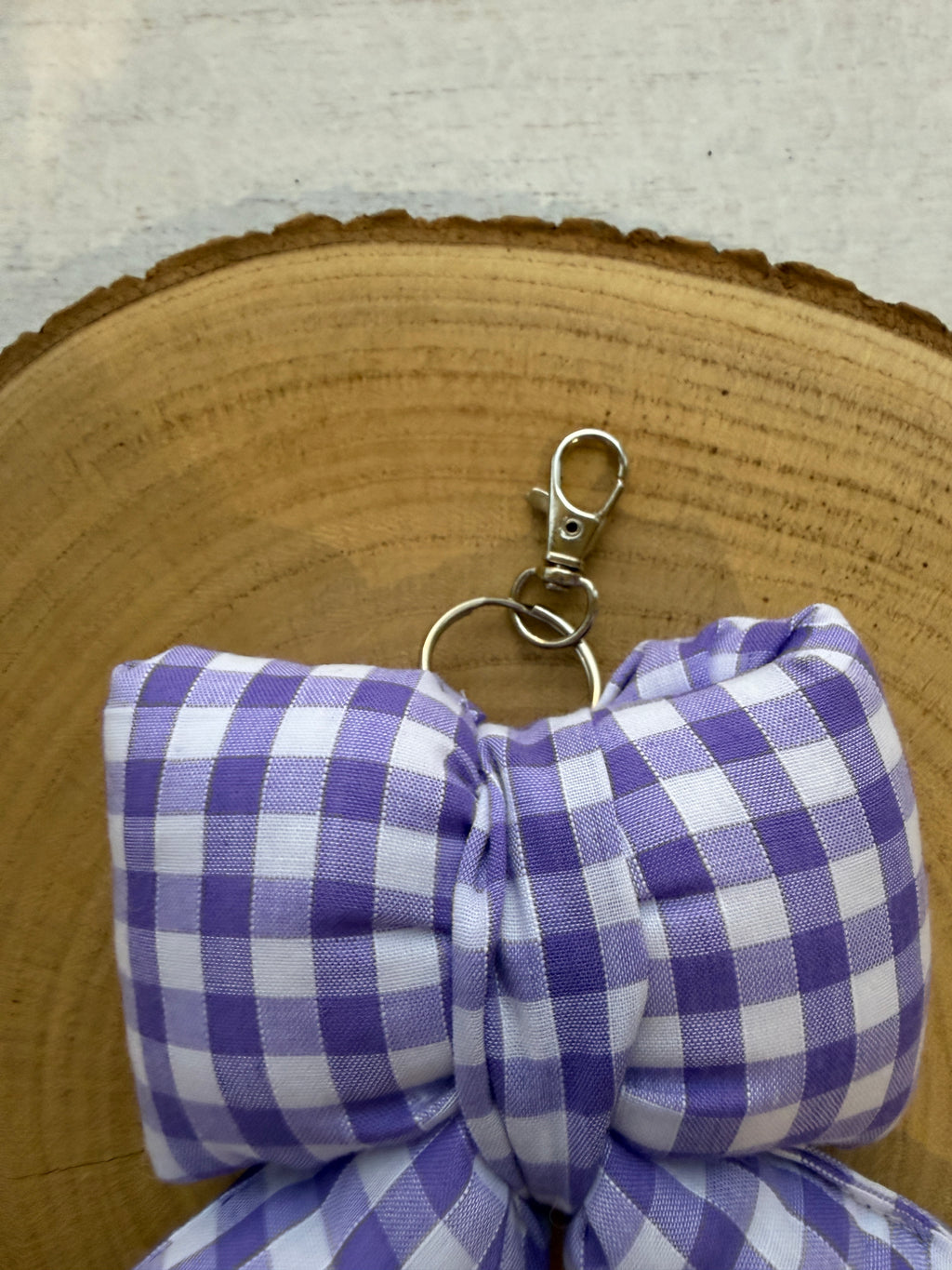 Lilac Gingham Puffy Bow Keychain