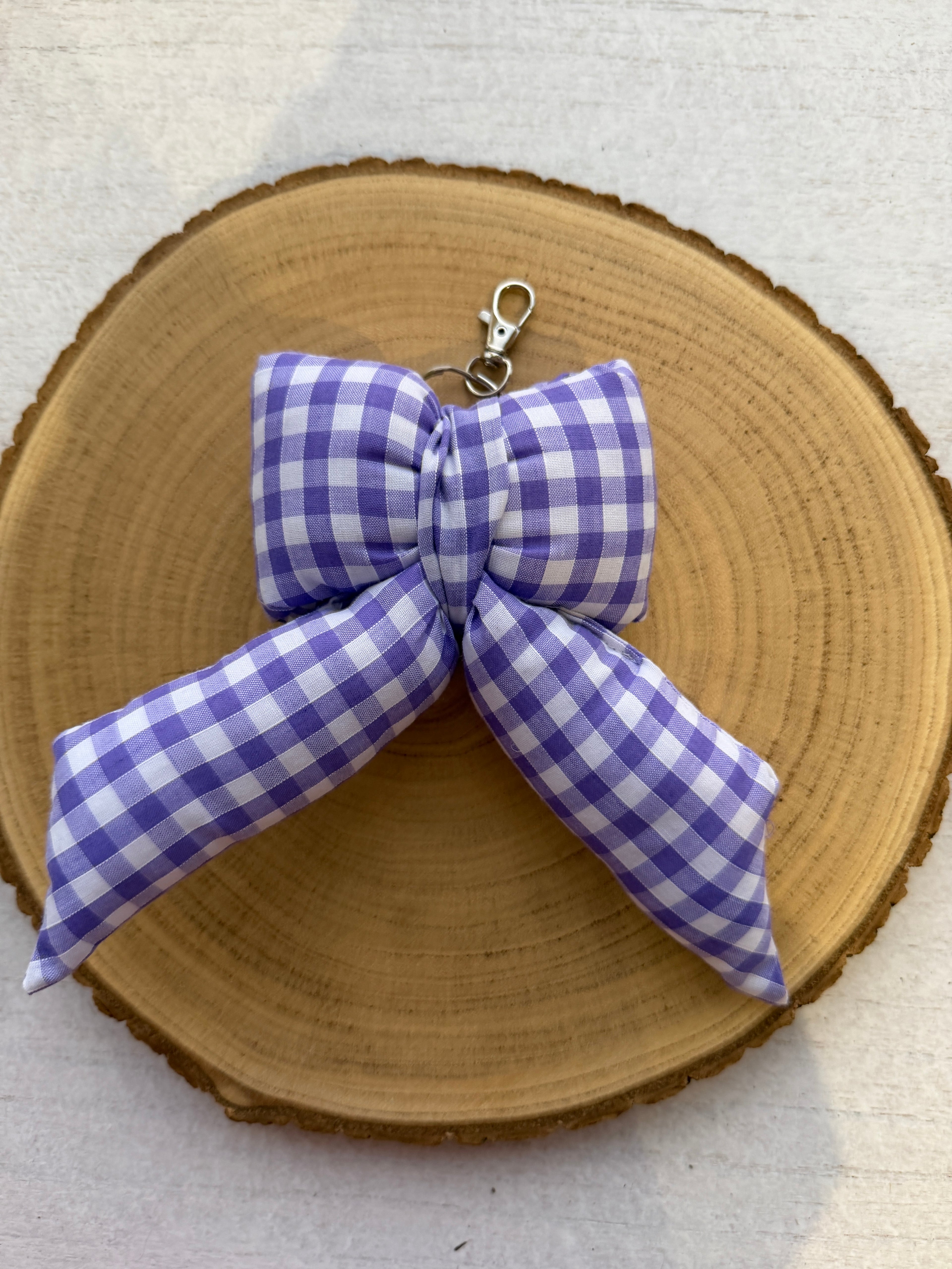 Lilac Gingham Puffy Bow Keychain