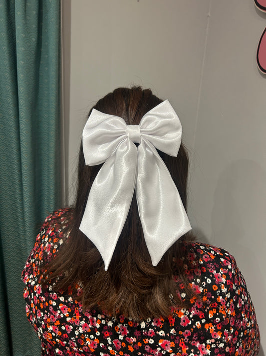 Large Luxury White Satin Hair Bow