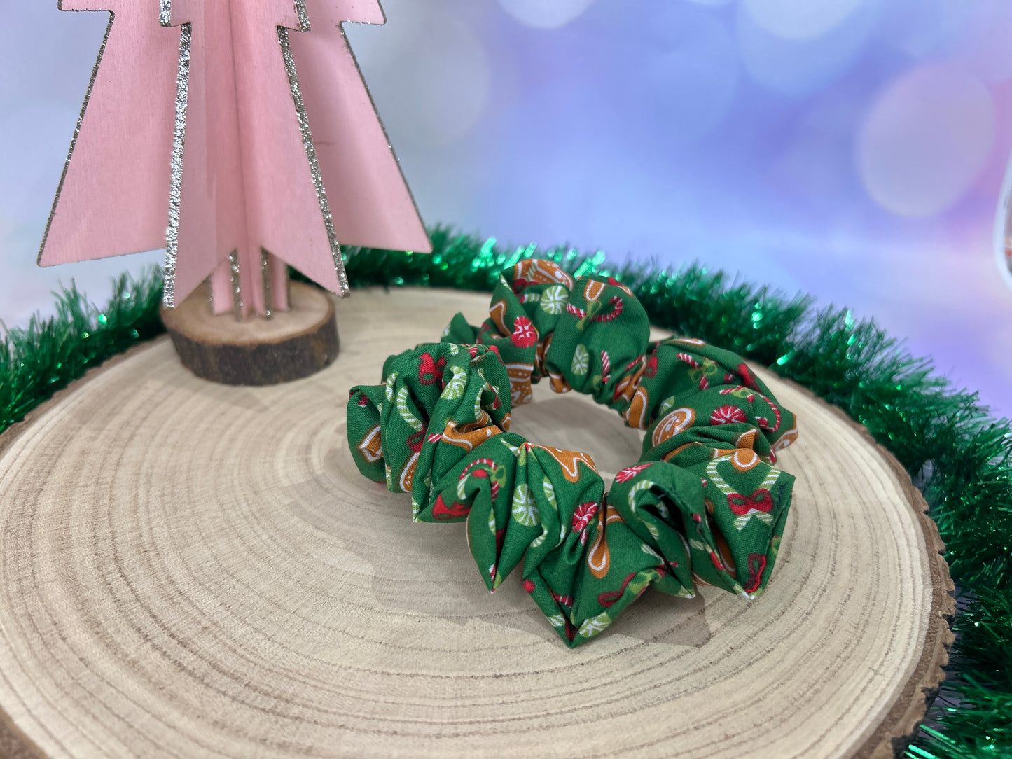 Gingerbread Biscuits Hair Scrunchie - Green