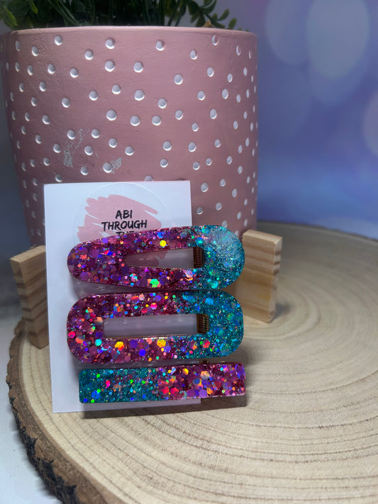 Pink and Blue Glitter Alligator Clips