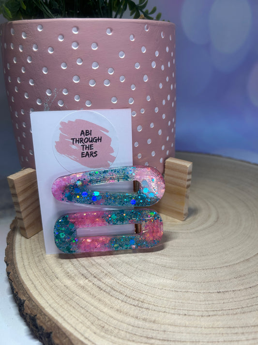 Pink and Blue Glitter Alligator Hair Clips