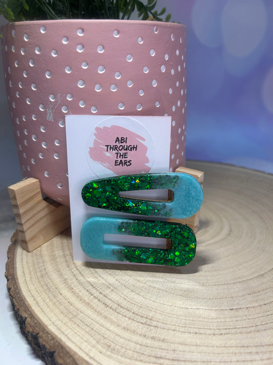 Mixed Green Glitter Alligator Hair Clips