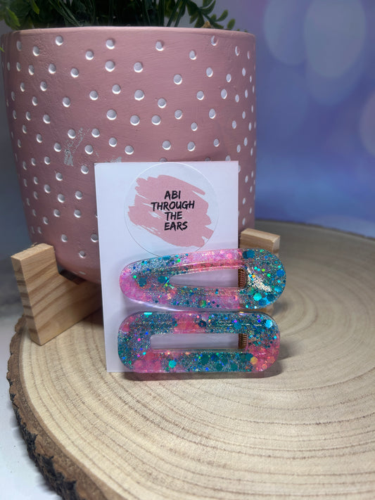 Pink and Blue Glitter Alligator Hair Clips