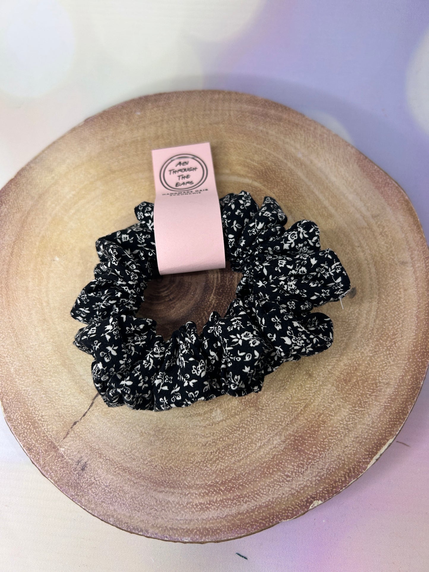 Black Mini Floral Scrunchie