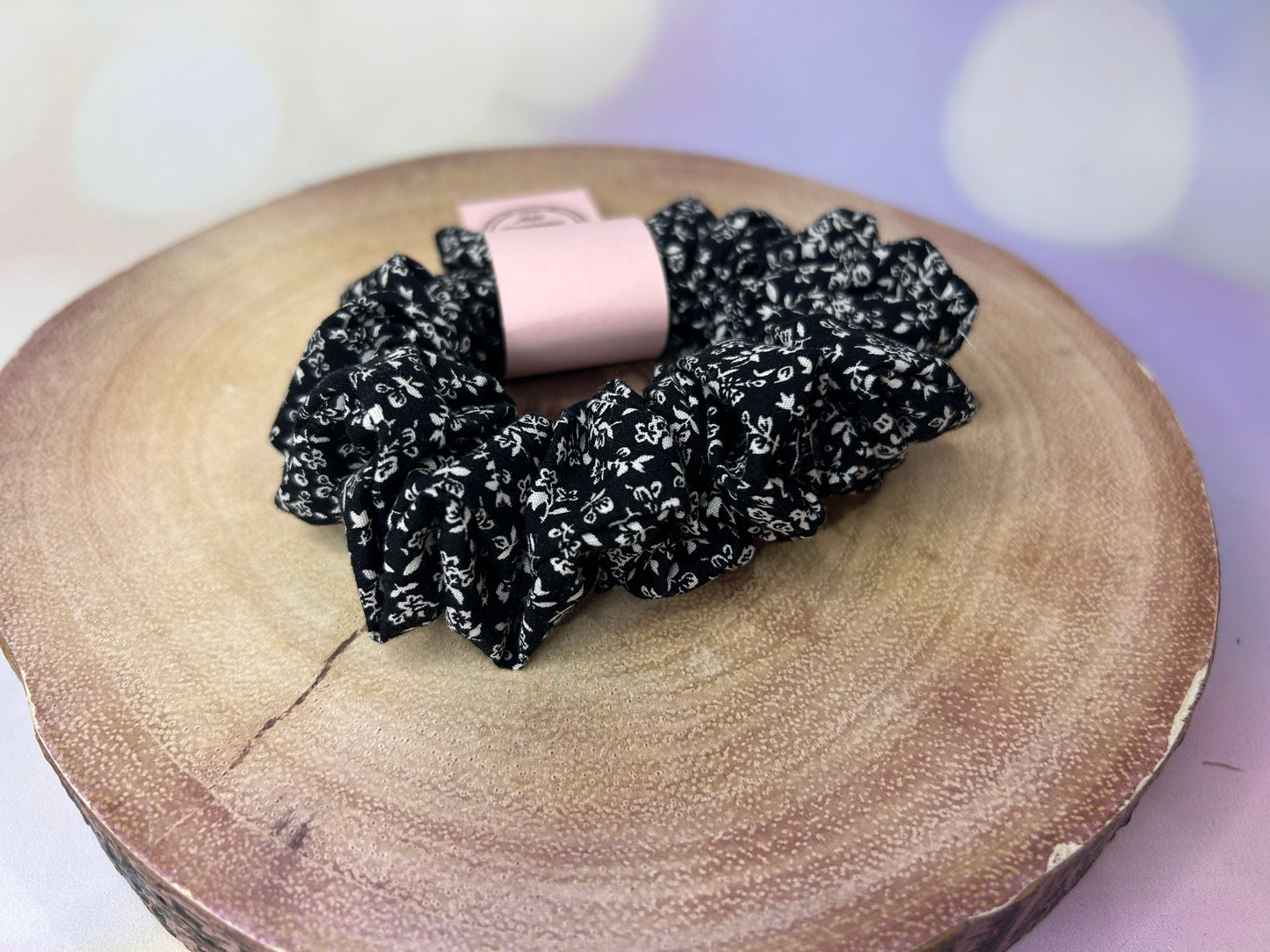 Black Mini Floral Scrunchie