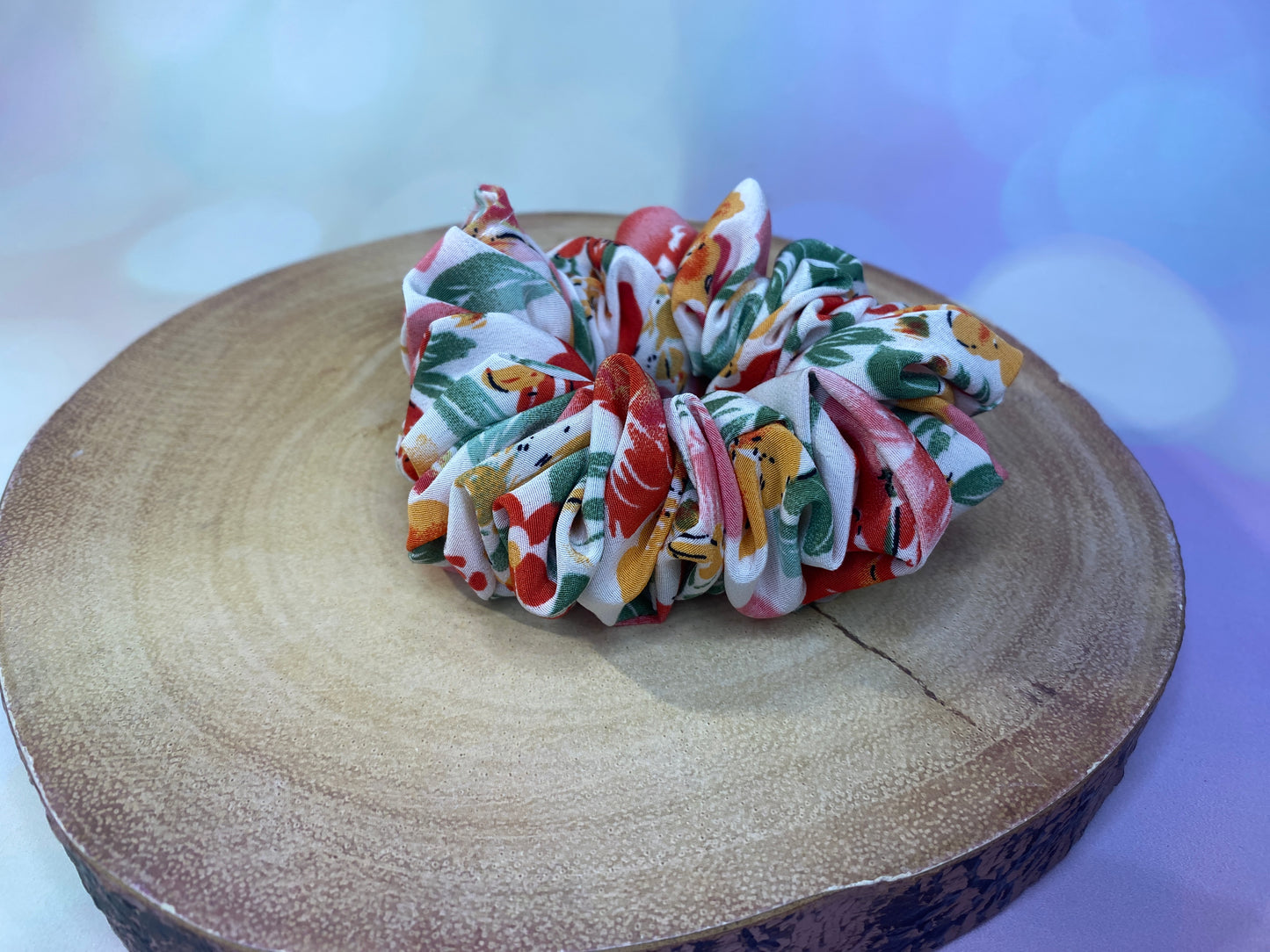 White & Pink Floral Crepe Scrunchie