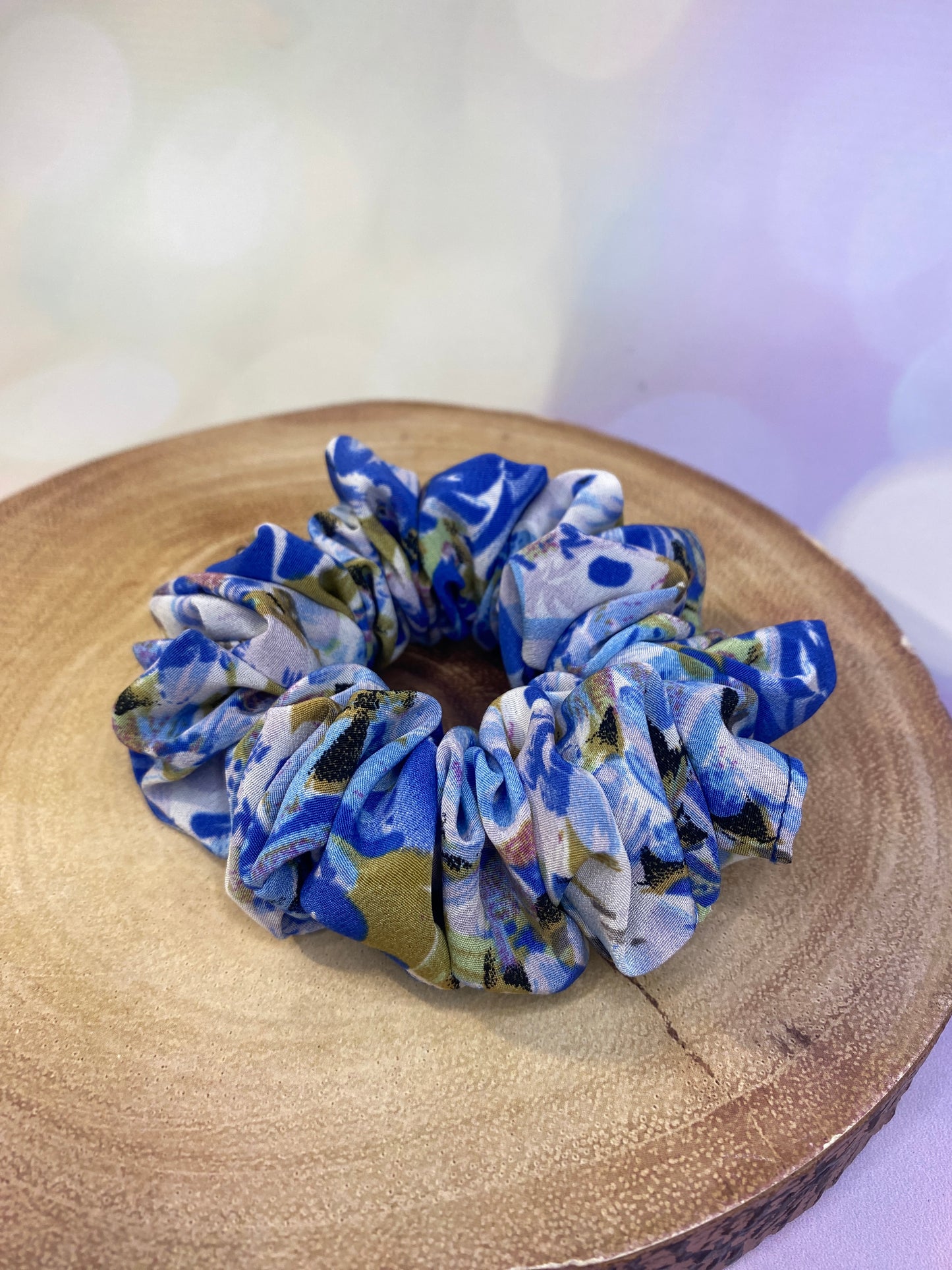 Blue Floral Crepe Scrunchie