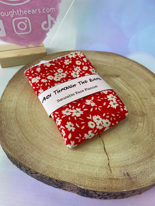 Red Floral Reusable Face Cloth