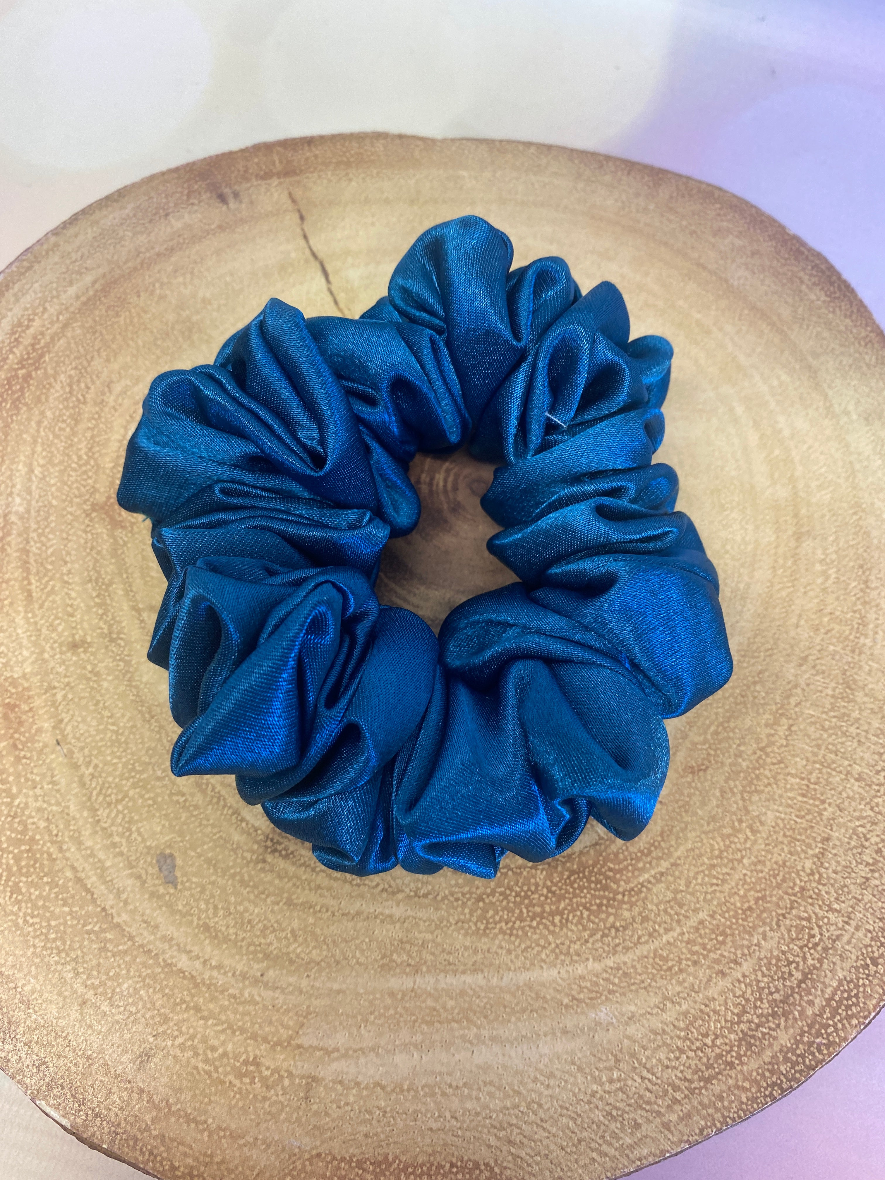 Luxury Petrol Blue Satin Scrunchie